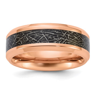 High-Quality 8mm Chisel Titanium Band with Stylish Rose IP-Plating & Leather Inlay