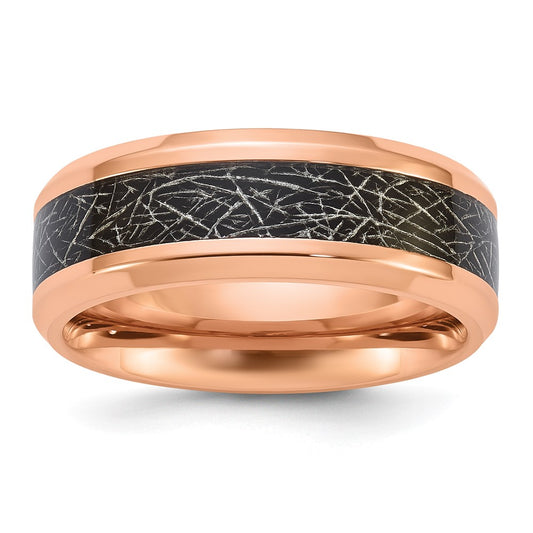 Buy Stylish 8mm Chisel Titanium Band with Rose IP-Plating & Leather Inlay