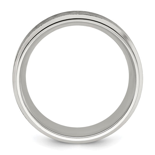 Buy Stylish 8mm Chisel Titanium Band with Laser-Engraved Mountain Design