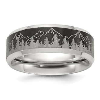 Buy Stylish 8mm Titanium Chisel Band with Brushed Center & Mountain Design