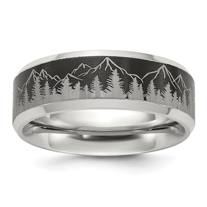 Buy Stylish 8mm Chisel Titanium Band - Brushed Center, Laser-Engraved Design-1