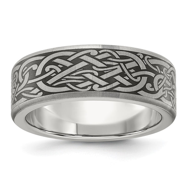 Brushed Titanium 8mm Band with Chiseled Laser