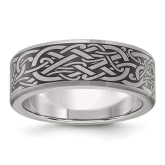 Shop Stylish Brushed Titanium 8mm Band with Chiseled Laser Design - Luxury Value