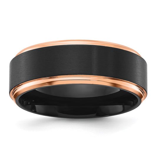 Exclusive Brushed Center Black & Rose IP-Plated 8mm Titanium Band - Stylish Value