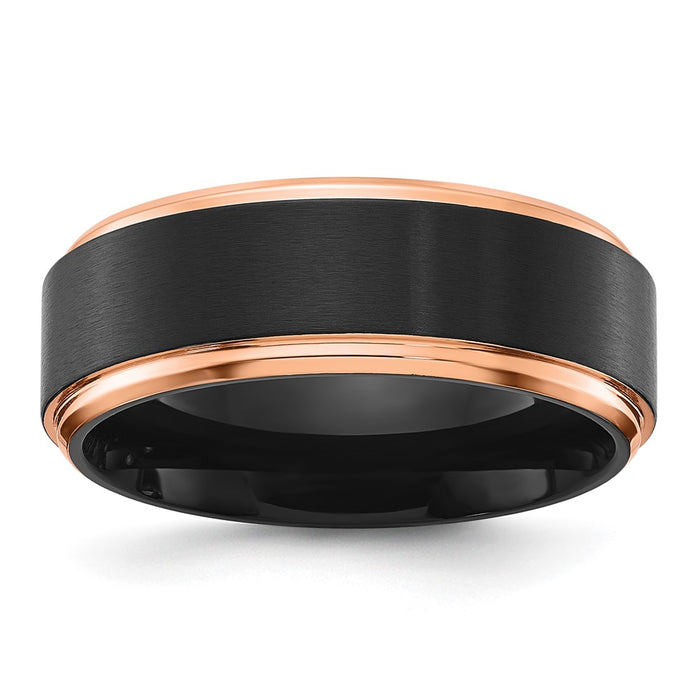 Buy Stylish Brushed Center Black & Rose IP-Plated 8mm Titanium Band - Luxury!-1