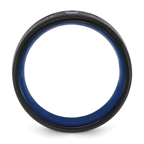 8mm Chisel Titanium Band with Blue CZ & Polished Black