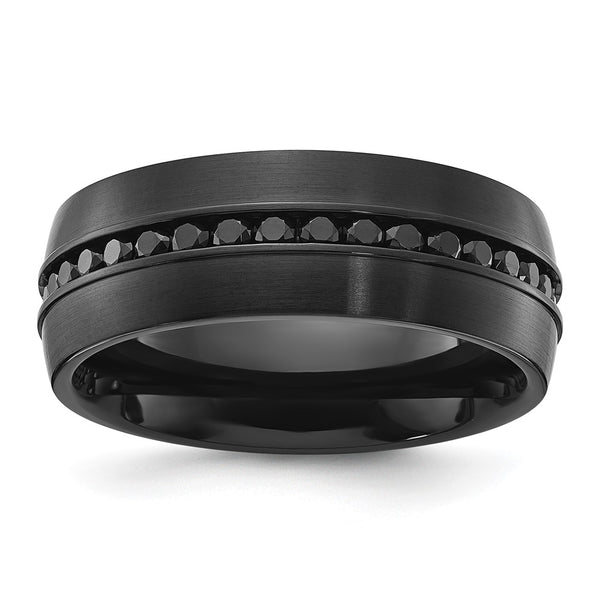 8mm Chisel Titanium Band - Brushed Black IP Black CZ Accents