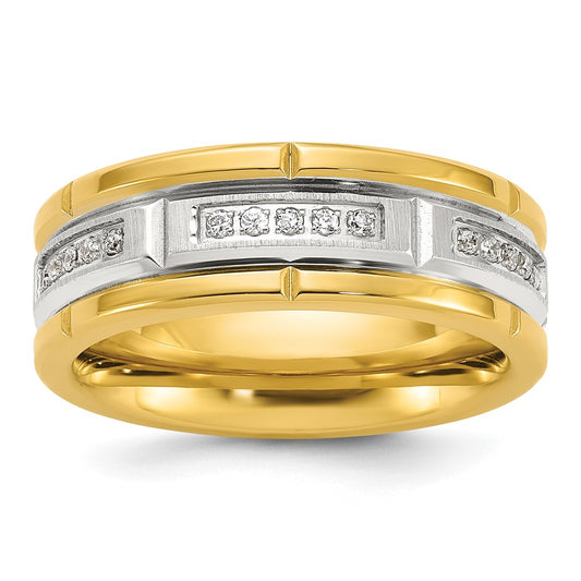 Buy Stylish 8mm Chiseled Titanium Band - Polished Finish, Yellow IP-Plated, CZ