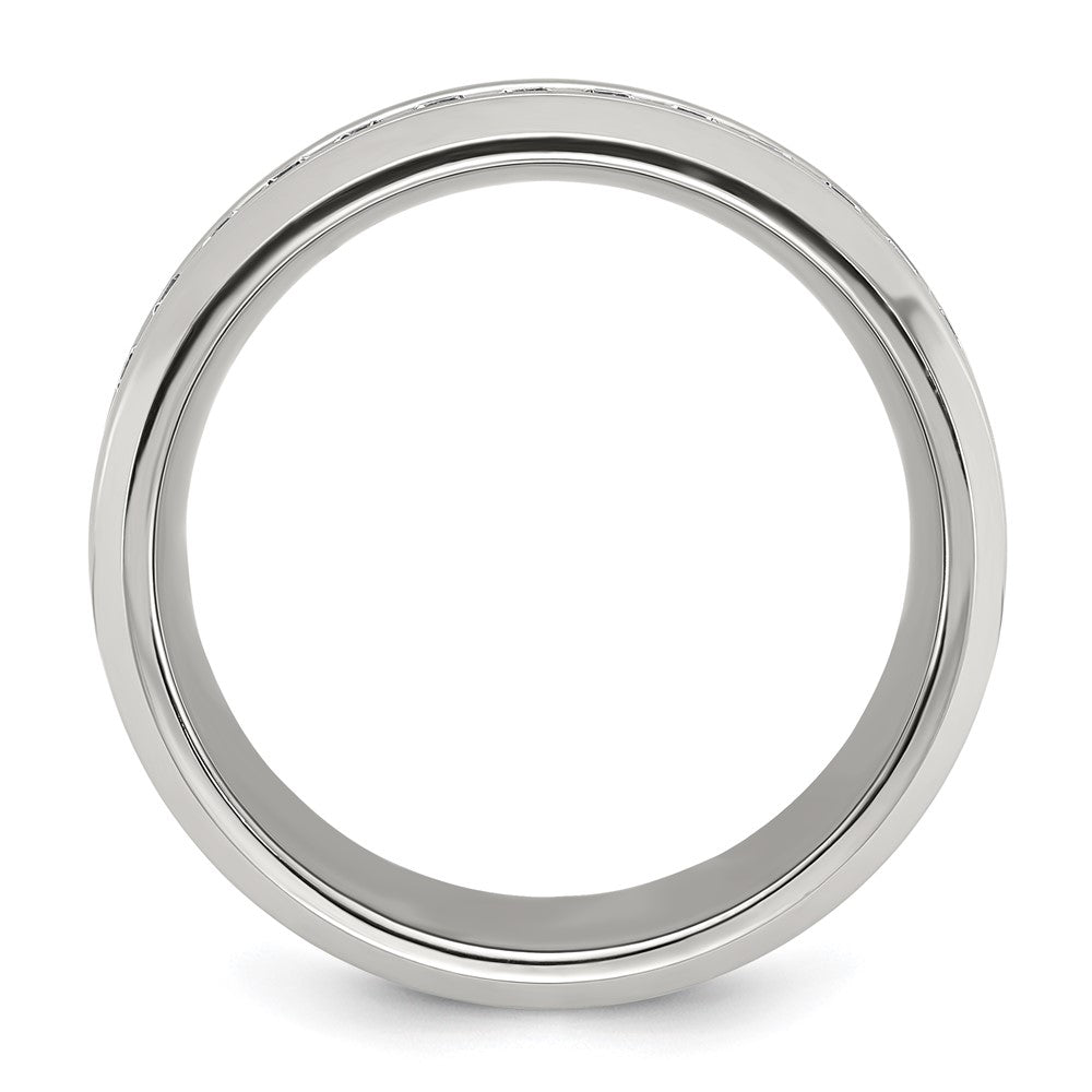 Exclusive 8mm Polished Titanium Chisel Band with Cubic Zirconia Accents