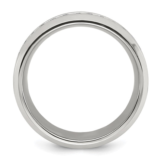 Exclusive 8mm Polished Titanium Chisel Band with Cubic Zirconia Accents