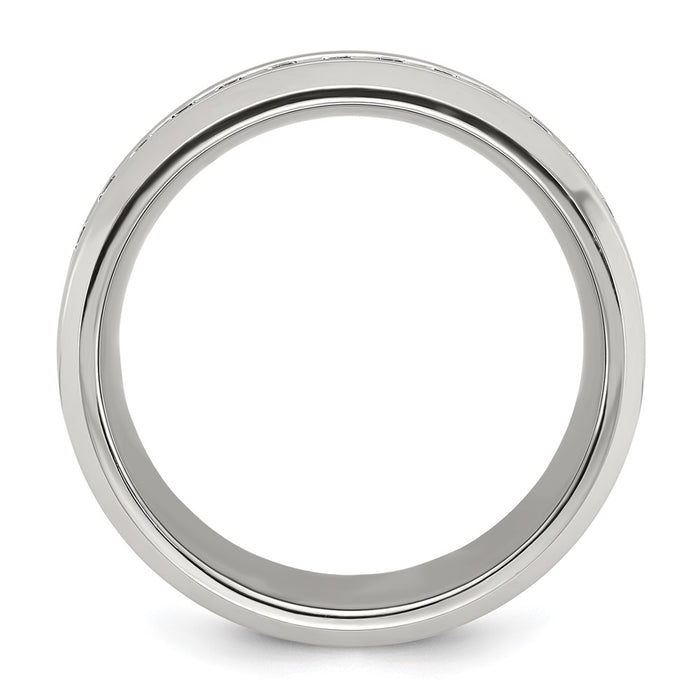Exclusive 8mm Polished Titanium Chisel Band with Cubic Zirconia Accents-2