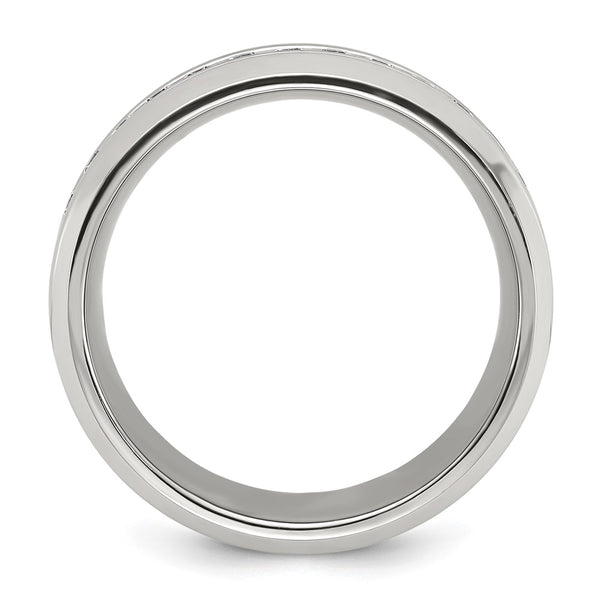 8mm Polished Titanium Chisel Band with Cubic Zirconia Accents