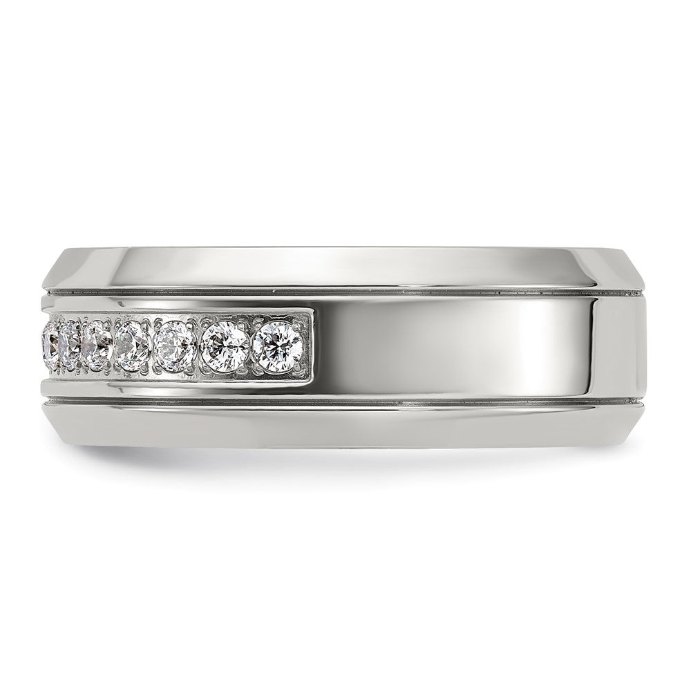 Exclusive 8mm Polished Titanium Chisel Band with Cubic Zirconia Accents