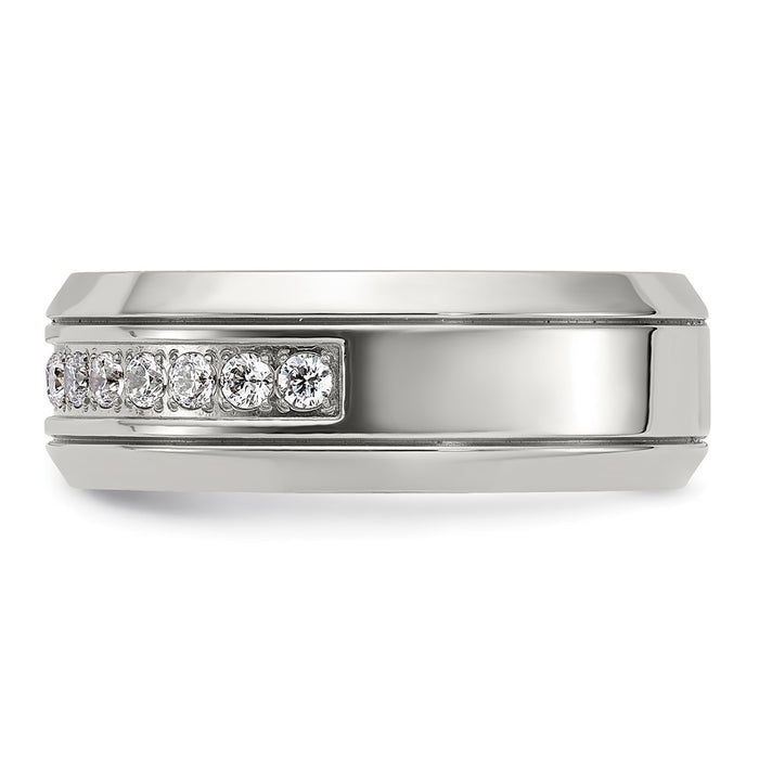 Exclusive 8mm Polished Titanium Chisel Band with Cubic Zirconia Accents-3