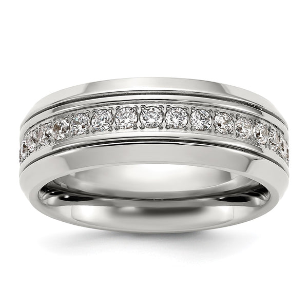 8mm Polished Titanium Chisel Band with Cubic Zirconia Accents