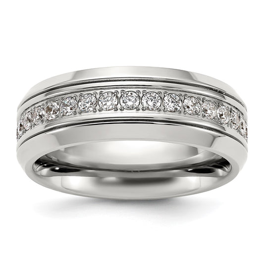 Buy High-Quality 8mm Chisel Polished Titanium Band with Cubic Zirconia Accents