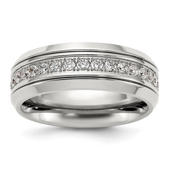 High-Quality 8mm Polished Titanium Band with CZ Accents - Stylish Value!