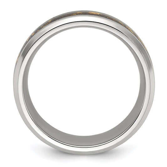 Exclusive 8mm Chiseled Titanium Band with Black & Gold Foil Inlay