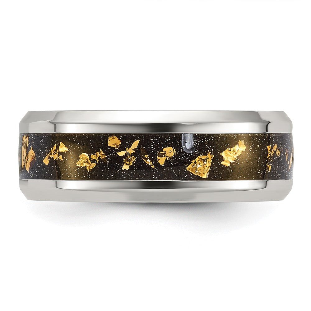 High-Quality 8mm Chiseled Titanium Band with Black & Gold Foil Inlay