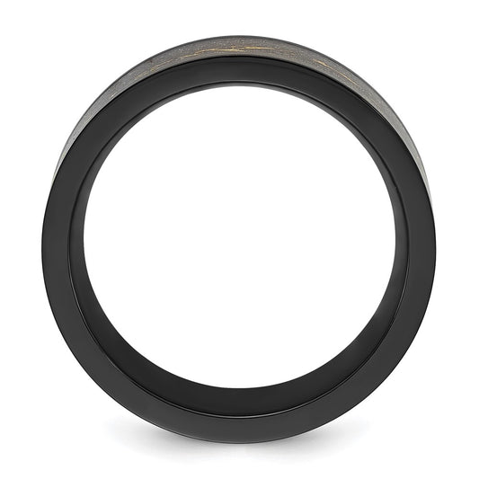 Buy Stylish 8mm Chisel Titanium Band - Polished Black IP & Gold Foil Inlay