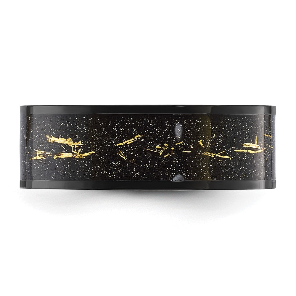 Buy High-Quality 8mm Titanium Band with Black IP Coating & Gold Foil Inlay