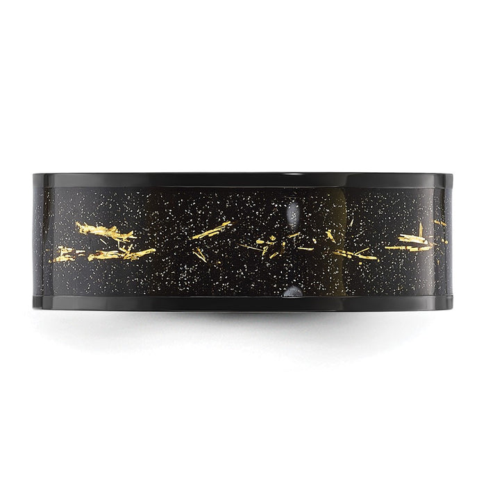 Buy High-Quality 8mm Titanium Band with Black IP Coating & Gold Foil Inlay-3