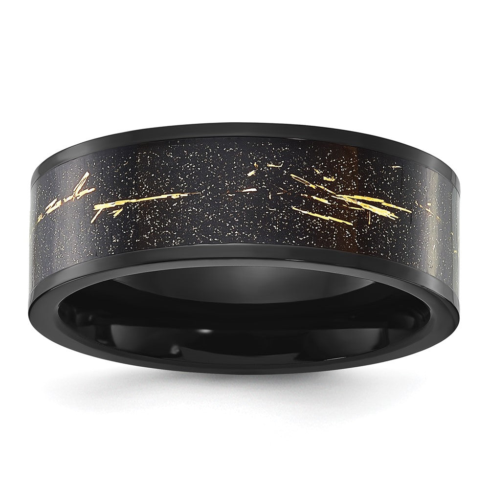 Buy High-Quality 8mm Titanium Band with Black IP Coating & Gold Foil Inlay