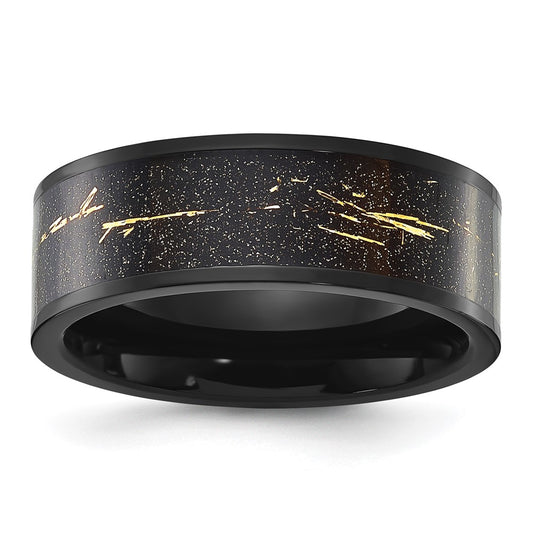 Buy High-Quality 8mm Titanium Band with Black IP Coating & Gold Foil Inlay
