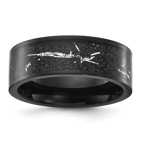 8mm Chisel Titanium Band - Polished Black IP Foil Inlay
