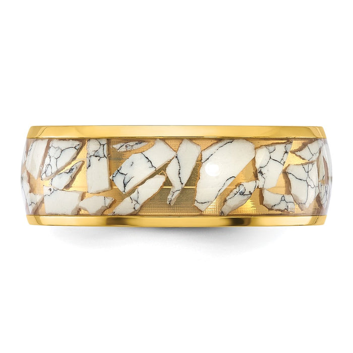 Exclusive 8mm Chisel Titanium Band with Polished Yellow IP-Plating & Inlay-3