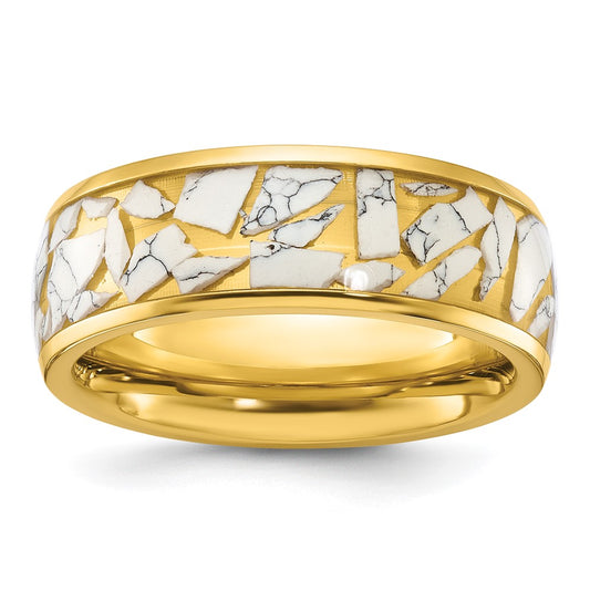 Buy Stylish 8mm Chisel Titanium Band with Polished Yellow IP-Plating & Ceramic Inlay
