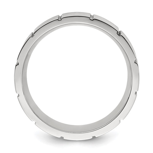 Buy Stylish Chiseled Titanium 8mm Band - Brushed & Polished Grooved Finish