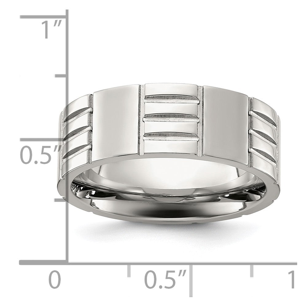Buy Stylish Chiseled Titanium 8mm Band - Brushed & Polished Finish