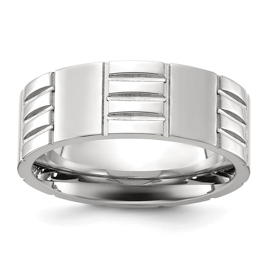 Buy Stylish 8mm Titanium Band - Brushed & Polished Grooved Finish
