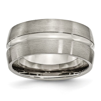 Exclusive Chiseled Titanium 10mm Grooved Band - Stylish Brushed & Polished Finish