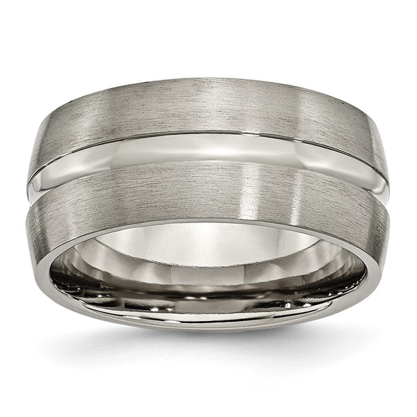 10mm Grooved Titanium Band - Brushed Polished