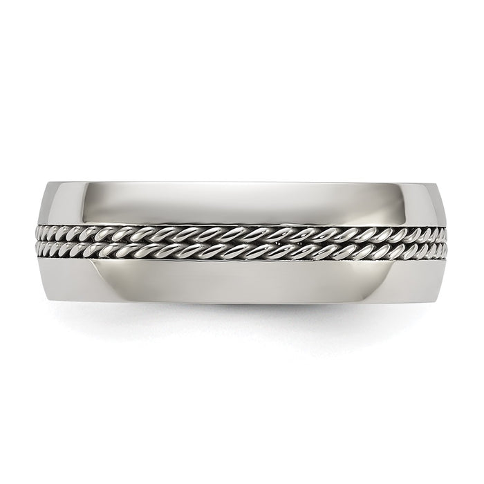 High-Quality Polished Titanium 7mm Chisel Band with Stylish Curb Chain Inlay-3