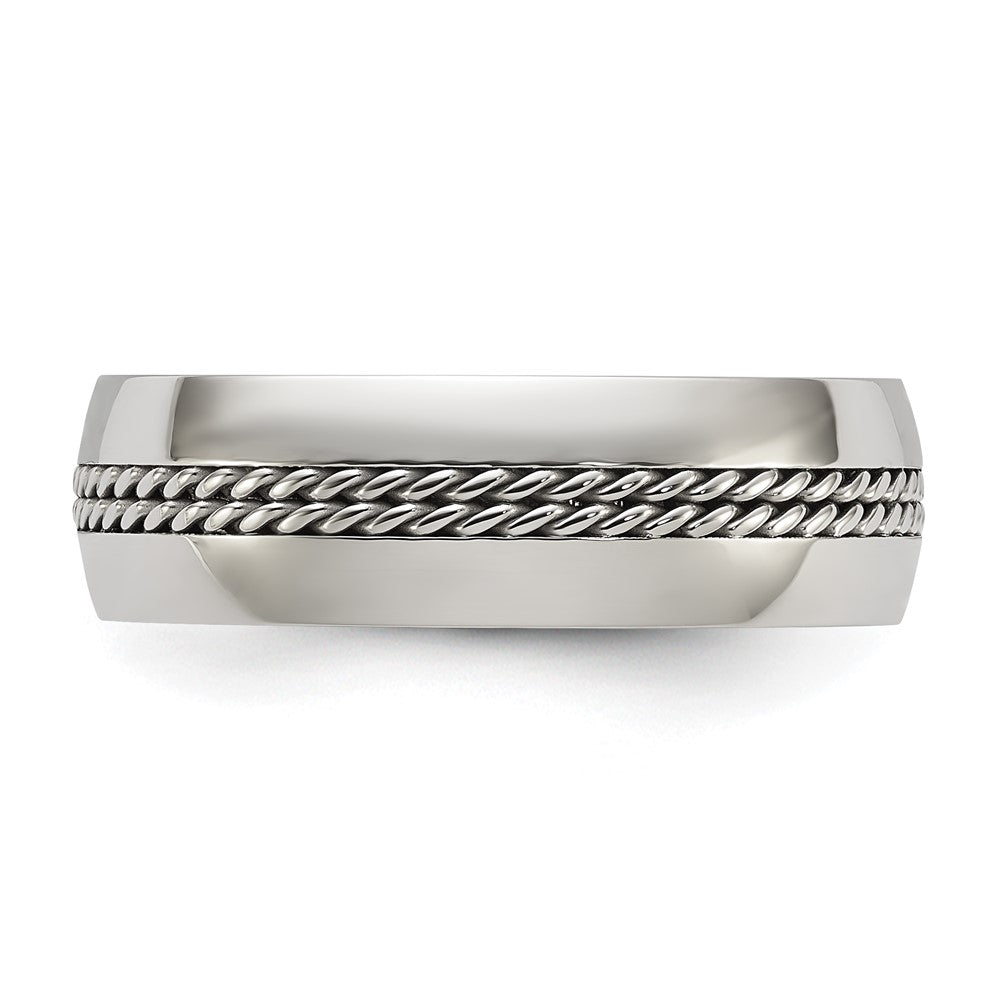 Buy Exclusive 7mm Polished Titanium Chisel Band with Curb Chain Inlay - Stylish Value