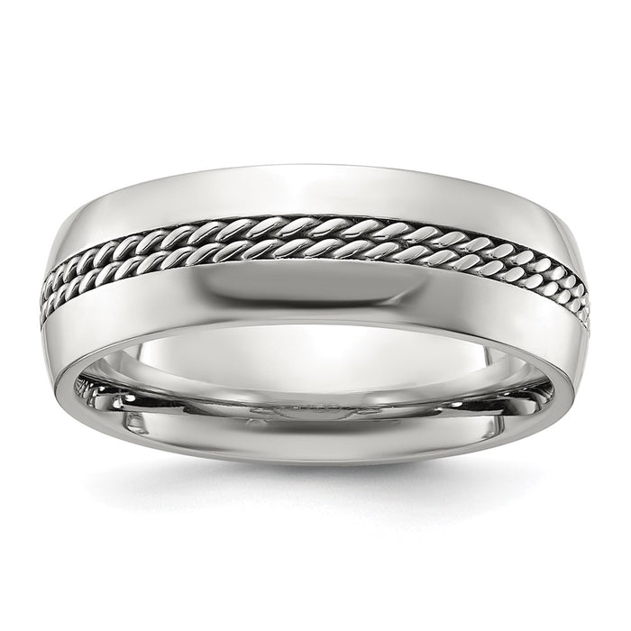Buy Stylish 7mm Polished Titanium Chisel Band with Curb Chain Inlay-1