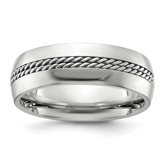 Buy Stylish 7mm Chiseled Titanium Polished Band with Curb Chain Inlay