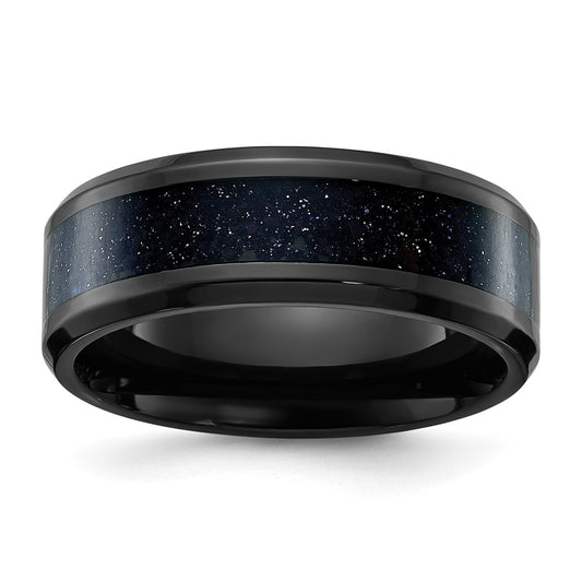 High-Quality 8mm Titanium Band with Blue Star Sandstone Inlay | Stylish Value
