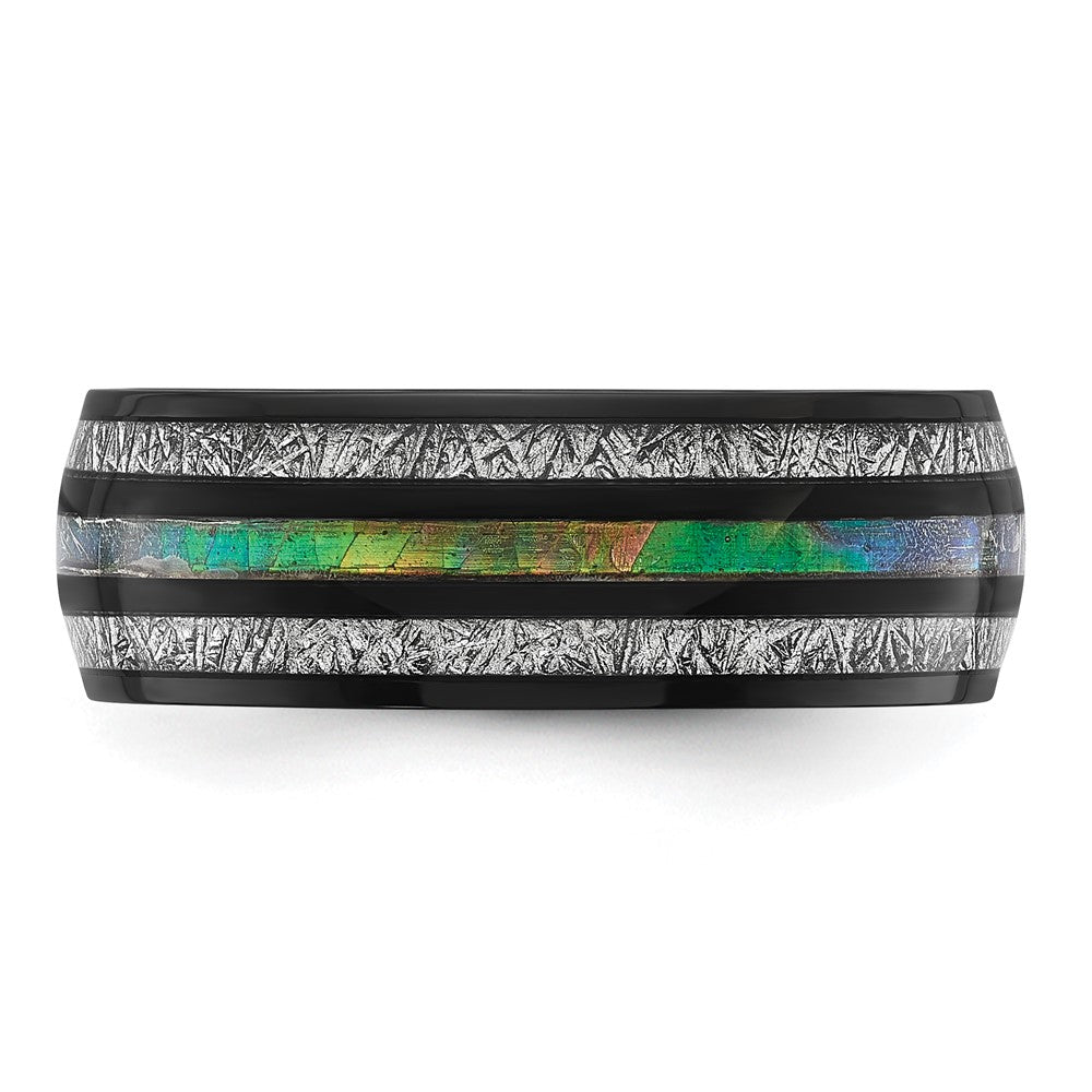High-Quality 8mm Titanium Band with Black IP Coating & Abalone Inlay - Stylish Choice