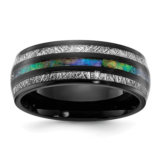 Buy Exclusive 8mm Chisel Titanium Band - Polished Black, Abalone Inlay, Stylish!