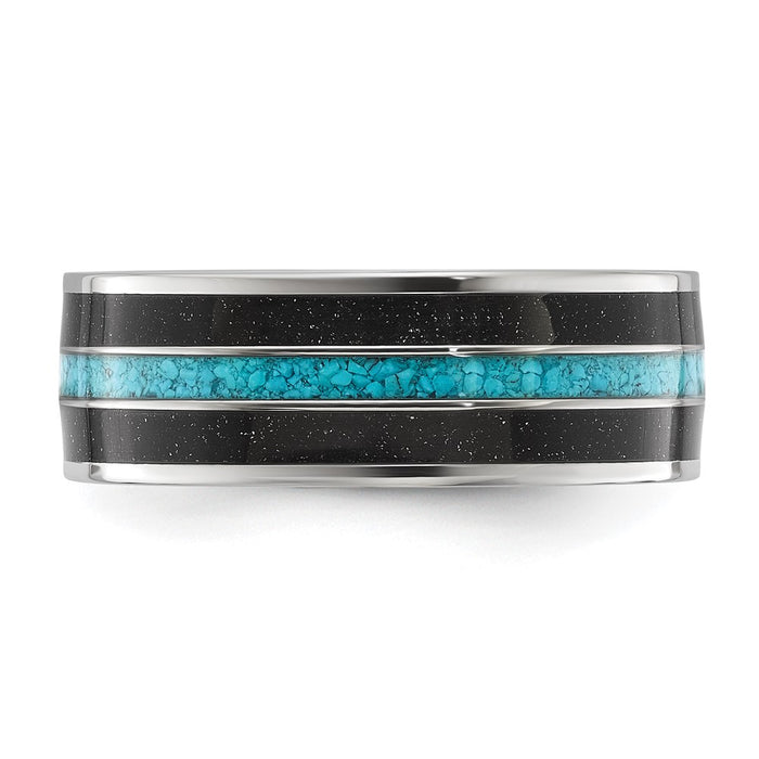 Buy Stylish 8mm Titanium Chisel Band with Turquoise & Black Sandstone Inlay-3