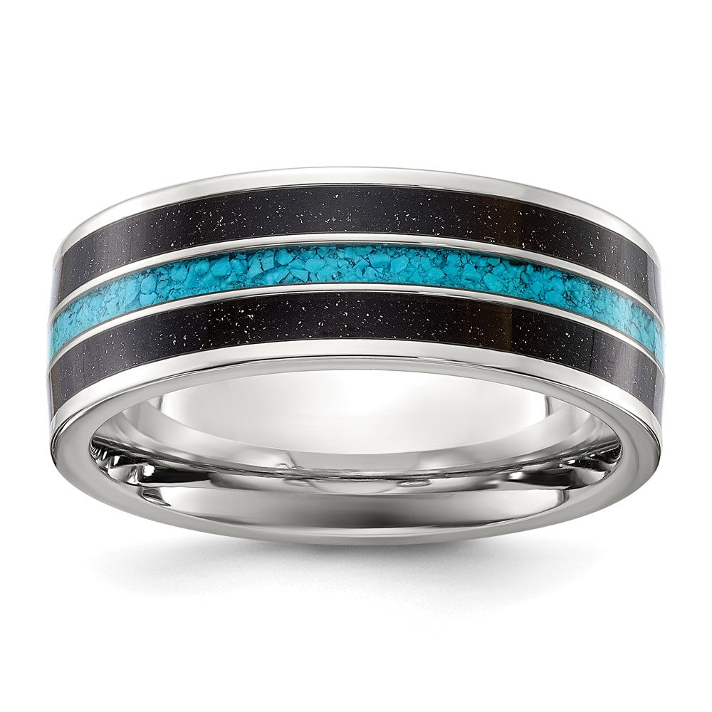 Buy High-Quality 8mm Chiseled Titanium Band with Turquoise Inlay - Stylish Value