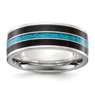 Exclusive 8mm Chiseled Titanium Band with Turquoise Inlay - Stylish Value