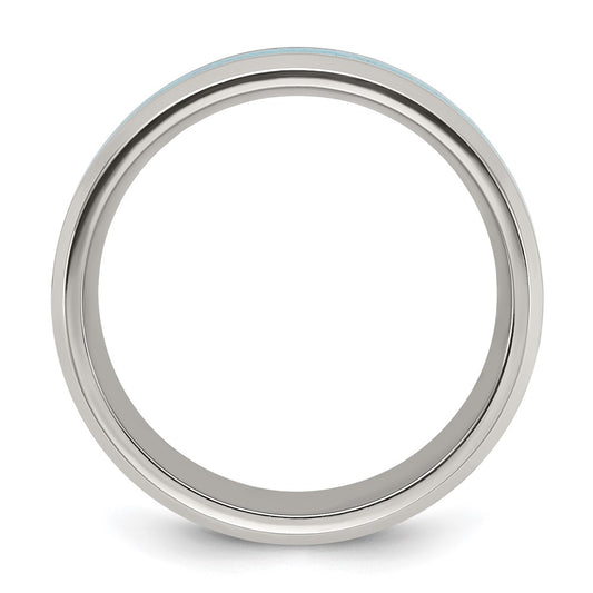 Buy Exclusive 8mm Polished Titanium Chisel Band with Turquoise Inlay - Stylish!