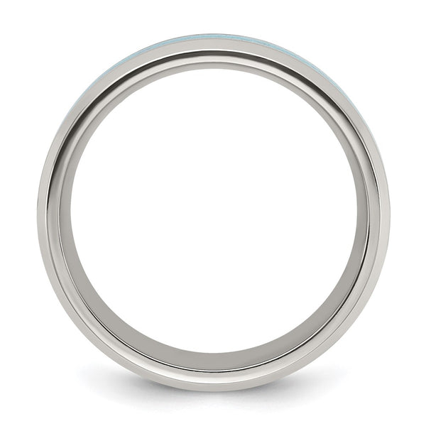 8mm Polished Titanium Chisel Band with Turquoise Inlay