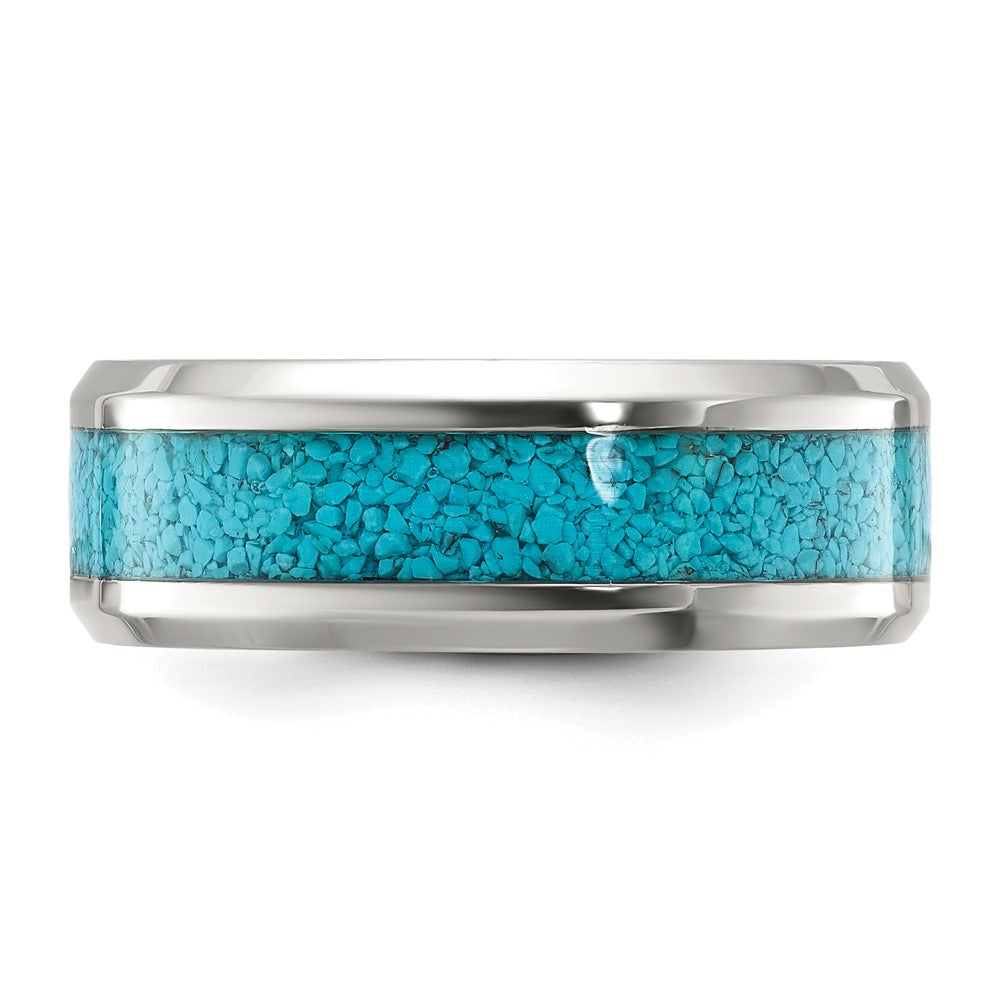 Buy Stylish 8mm Polished Titanium Chisel Band with Turquoise Inlay - Luxury Value