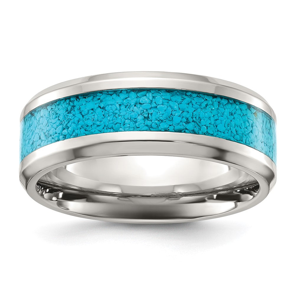 Buy Stylish Polished Titanium Chisel Band - 8mm with Turquoise Inlay